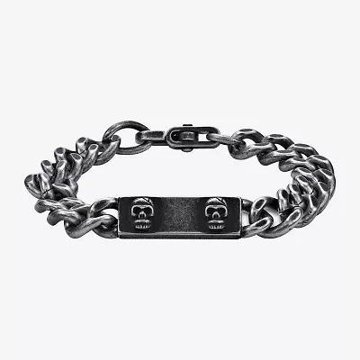 Mens Stainless Steel 9 Inch Solid Curb Skull Id Bracelet