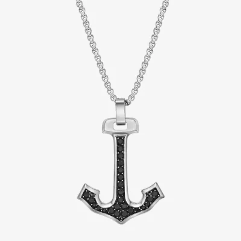 Mens 3 CT. T.W. Black Cubic Zirconia Stainless Steel Anchor 24 Inch Pendant Necklace