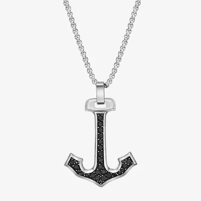 Mens 3 CT. T.W. Black Cubic Zirconia Stainless Steel Anchor 24 Inch Pendant Necklace