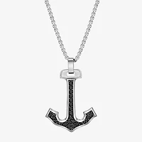 Mens 3 CT. T.W. Black Cubic Zirconia Stainless Steel Anchor 24 Inch Pendant Necklace