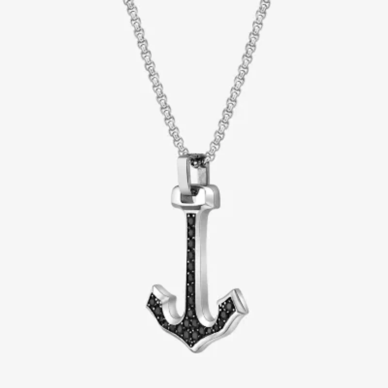 Mens 3 CT. T.W. Black Cubic Zirconia Stainless Steel Anchor 24 Inch Pendant Necklace