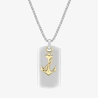 Mens Stainless Steel Anchor Dog Tag 24 Inch Pendant Necklace