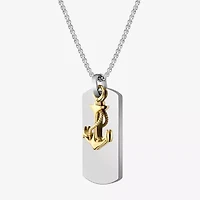 Mens Stainless Steel Anchor Dog Tag 24 Inch Pendant Necklace