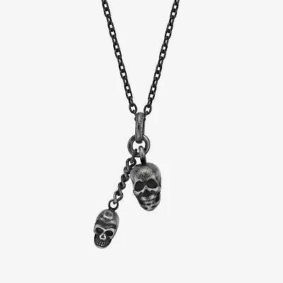 Mens Stainless Steel Skull 24 Inch Pendant Necklace