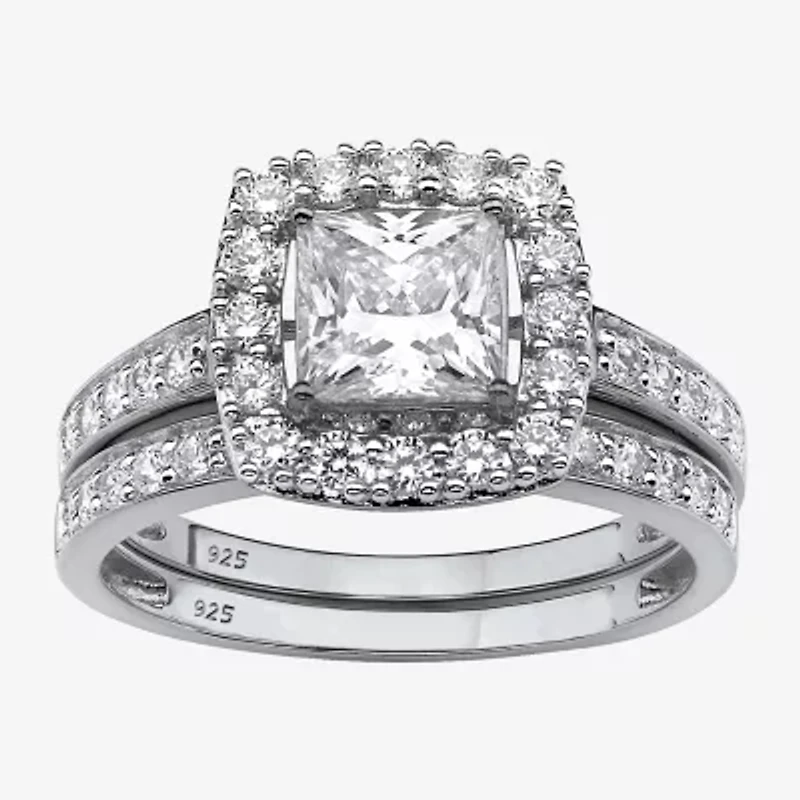 DiamonArt® Womens 2 1/2 CT. T.W. Lab Created White Sapphire Platinum Over Silver Square Bridal Set