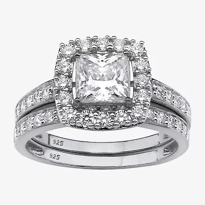 DiamonArt® Womens 2 1/2 CT. T.W. Lab Created White Sapphire Platinum Over Silver Square Bridal Set