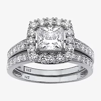 DiamonArt® Womens 2 1/2 CT. T.W. Lab Created White Sapphire Platinum Over Silver Square Bridal Set