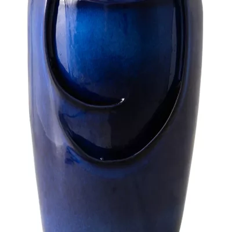 Glitzhome 29.25" Cobalt Blue Ceramic Pot Outdoor Fountains