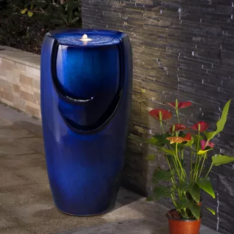 Glitzhome 29.25" Cobalt Blue Ceramic Pot Outdoor Fountains