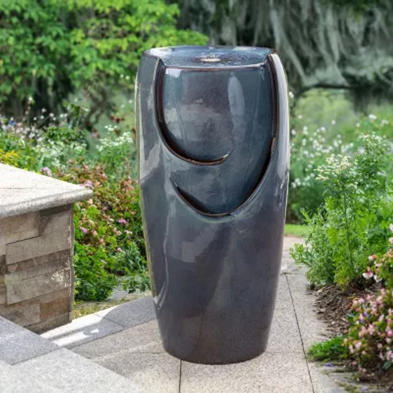 Glitzhome 29.25" Turquoise Ceramic Pot Outdoor fountain