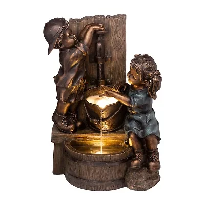 Glitzhome 25.5" Polyresin Sculptural Outdoor fountain
