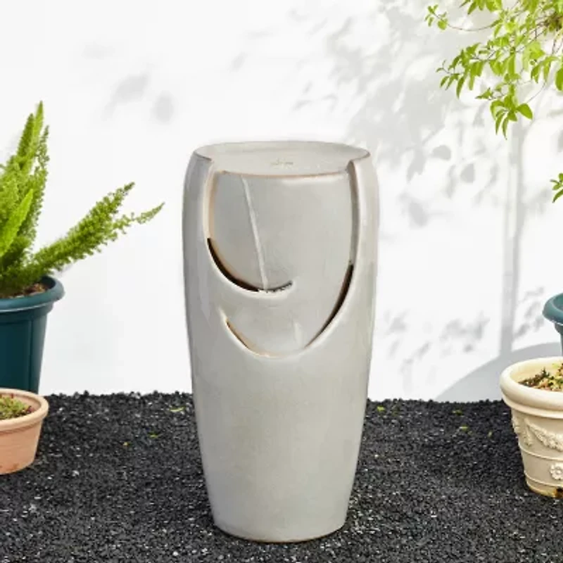 Glitzhome 29.25" Sand Beige Ceramic Pot Outdoor fountain