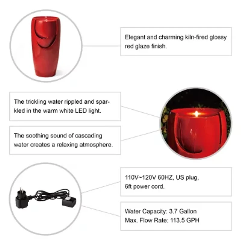Glitzhome 29.25" Red Ceramic Pot Outdoor fountain