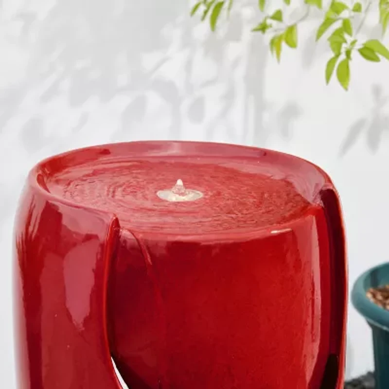 Glitzhome 29.25" Red Ceramic Pot Outdoor fountain