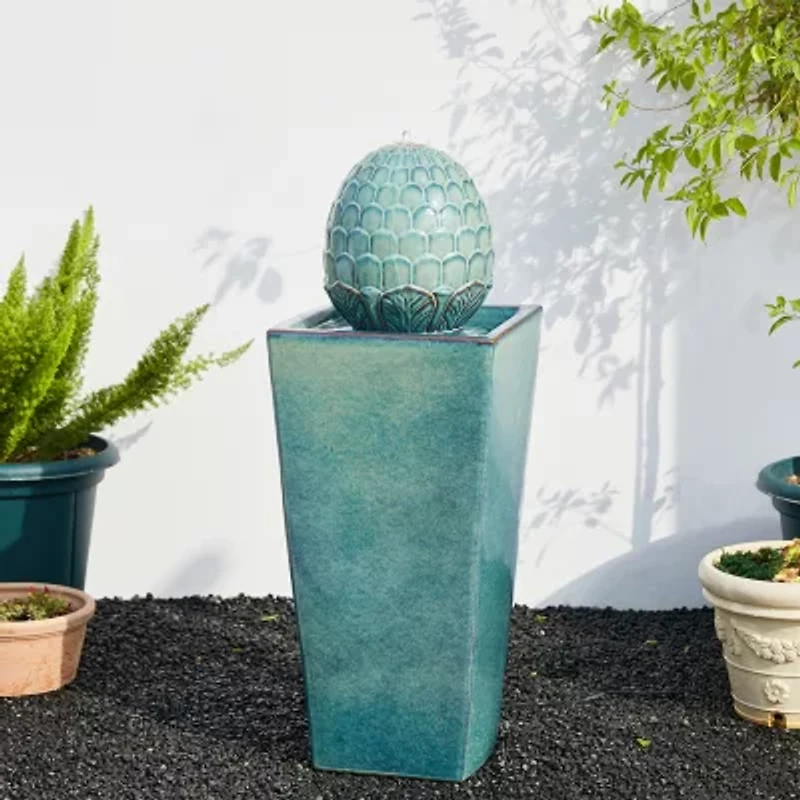 Glitzhome 35.75" Turquoise Ceramic Outdoor Fountains