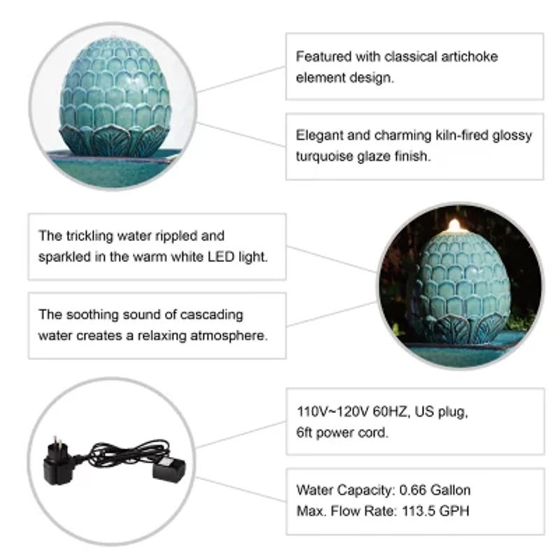Glitzhome 35.75" Turquoise Ceramic Outdoor Fountains