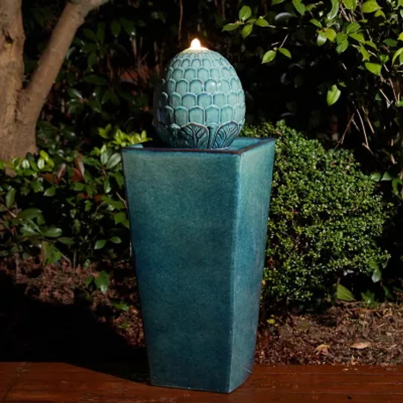 Glitzhome 35.75" Turquoise Ceramic Outdoor Fountains