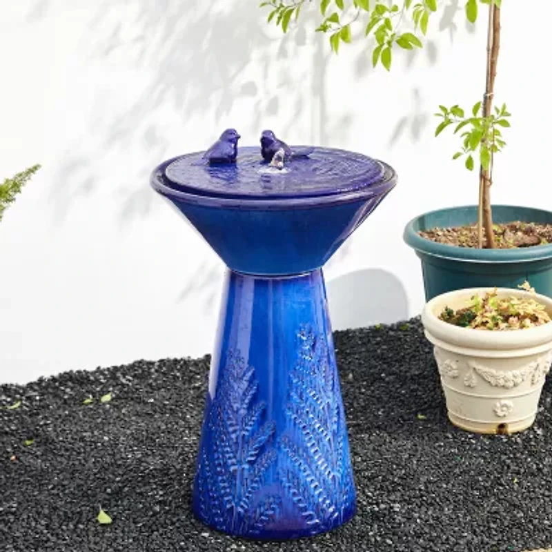 Glitzhome 27.5H Cobalt Blue Ceramic Outdoor Fountains
