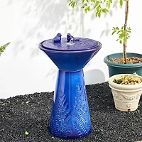 Glitzhome 27.5H Cobalt Blue Ceramic Outdoor Fountains