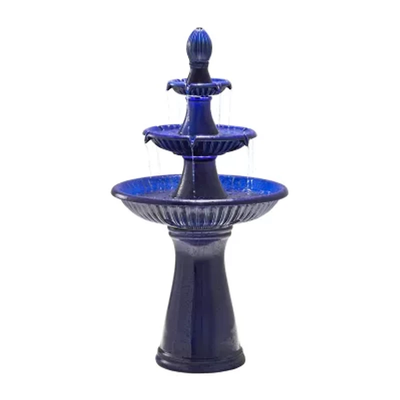 Glitzhome 45.25H Cobalt Blue 3-Tier Outdoor Fountains