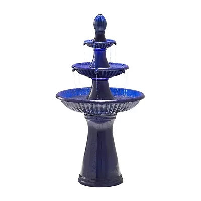 Glitzhome 45.25H Cobalt Blue 3-Tier Outdoor Fountains