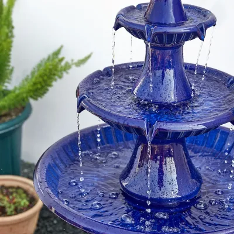 Glitzhome 45.25H Cobalt Blue 3-Tier Outdoor Fountains