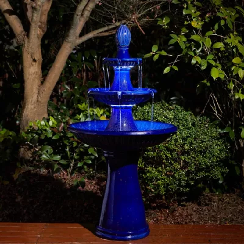 Glitzhome 45.25H Cobalt Blue 3-Tier Outdoor Fountains