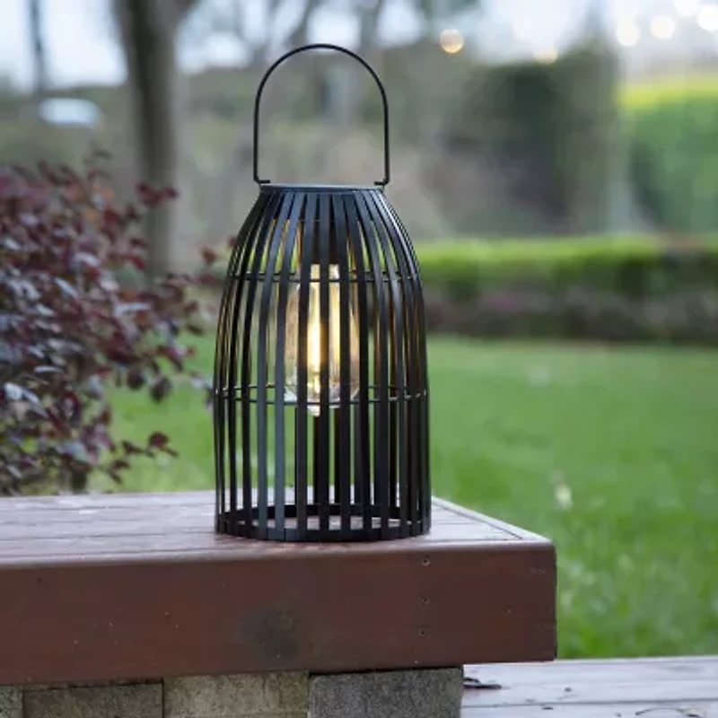Glitzhome 9.75" Woven Black Solar Powered Lantern