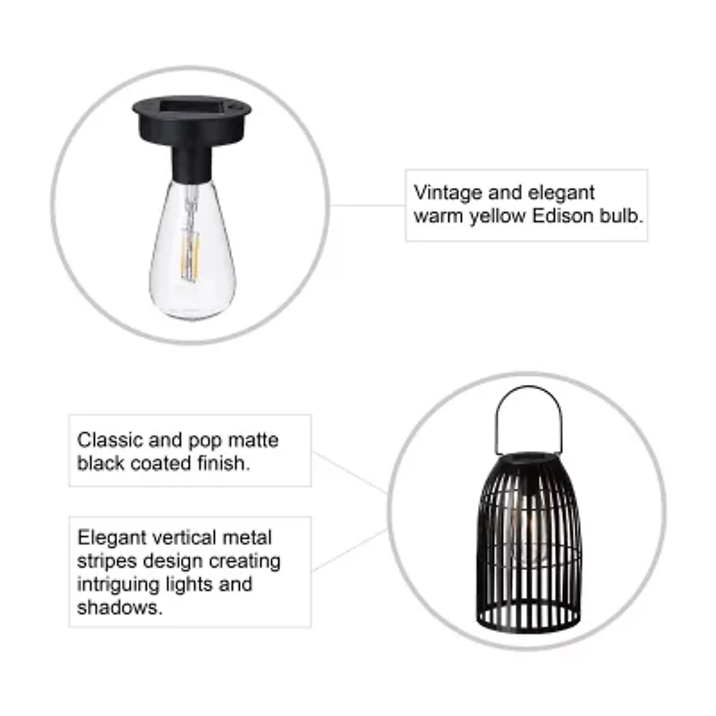 Glitzhome 9.75" Woven Black Solar Powered Lantern