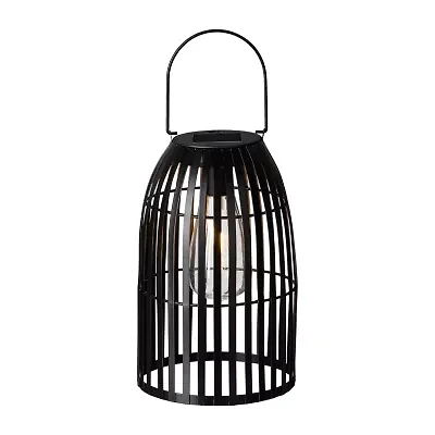 Glitzhome 9.75" Woven Black Solar Powered Lantern