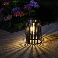 Glitzhome 9.75" Woven Black Solar Powered Lantern