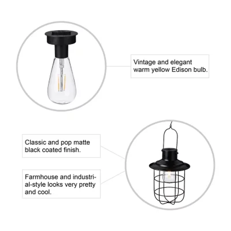 Glitzhome 9.75" Wire Black Solar Powered Lantern