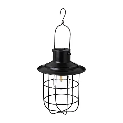 Glitzhome 9.75" Wire Black Solar Powered Lantern