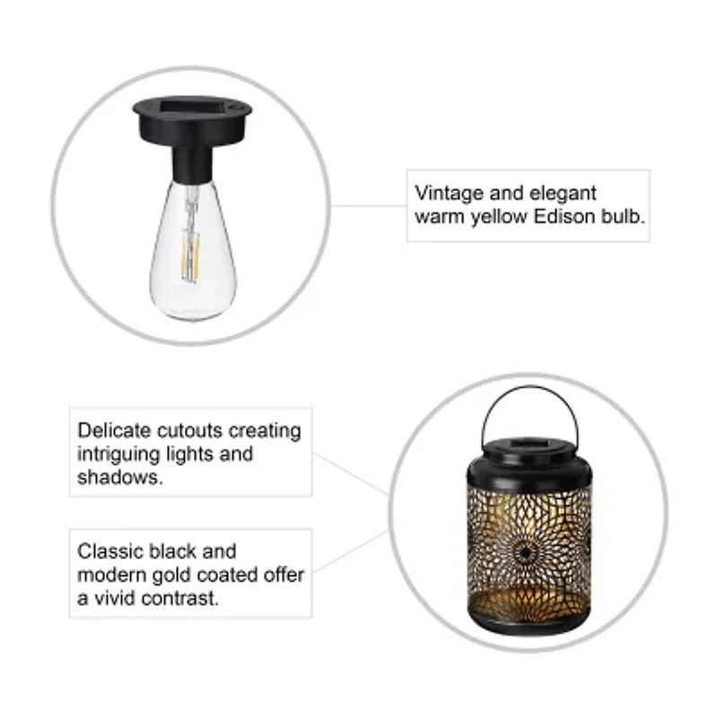 Glitzhome 8.75" Cutout Solar Powered Lantern