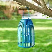 Glitzhome 9.75" Metal Woven Blue Hanging Lanterns