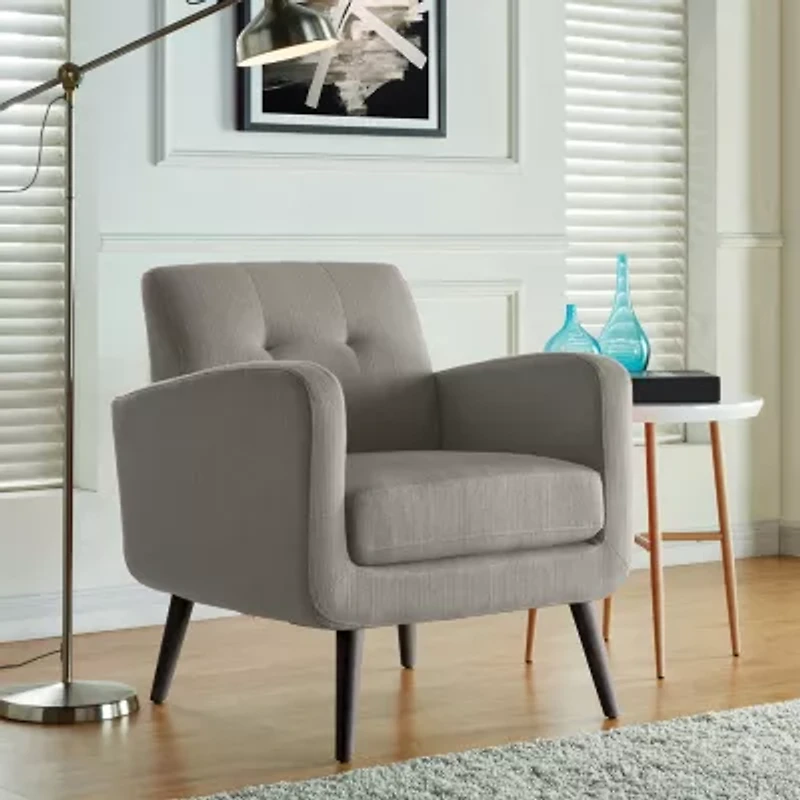 Kingston Mid-Century Modern Accent Armchair Linen with Legs an Espresso Finish