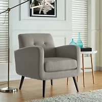 Kingston Mid-Century Modern Accent Armchair Linen with Legs an Espresso Finish