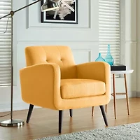 Kingston Mid-Century Modern Accent Armchair Linen with Legs an Espresso Finish
