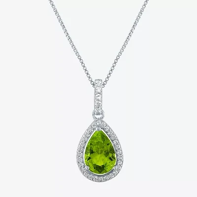 Womens Genuine Green Peridot Sterling Silver Pear 18 Inch Pendant Necklace