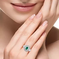Effy Final Call Womens Genuine Green Emerald & 1/2 CT. T.W. Diamond 14K White Gold Cocktail Ring