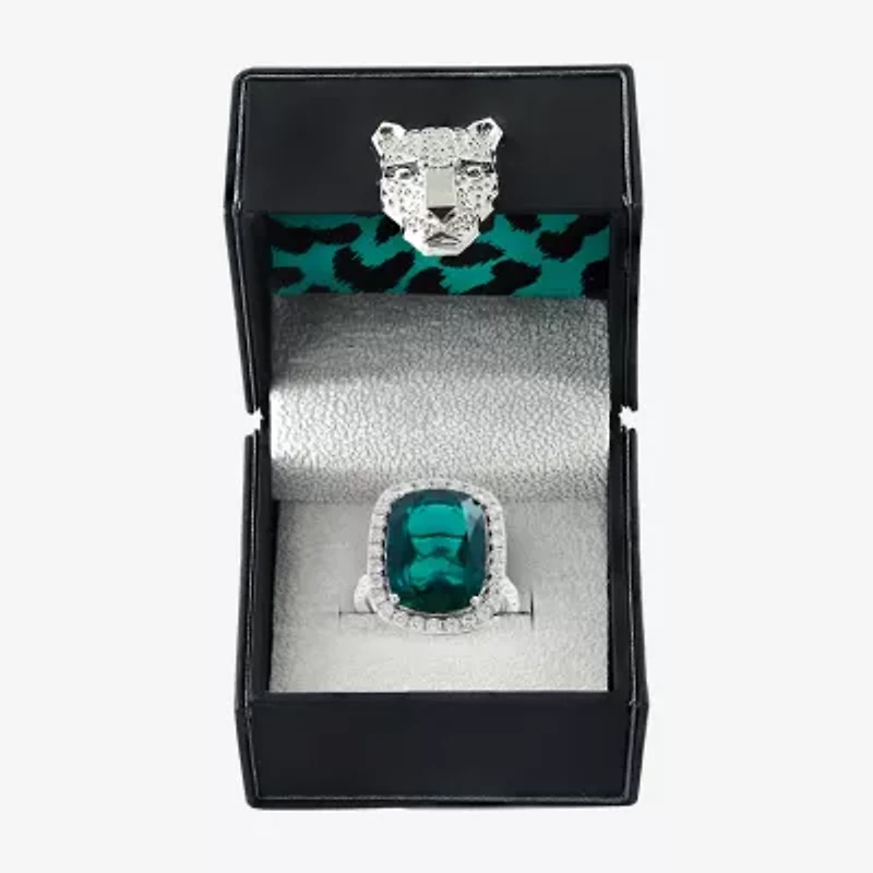 Effy Final Call Womens 1 CT. T.W. Lab Created Green Emerald 14K White Gold Halo Side Stone Cocktail Ring