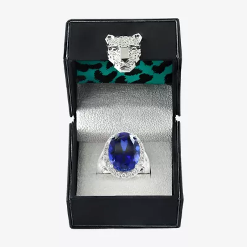 Effy Final Call Womens 7/8 CT. T.W. Lab Created Blue Sapphire 14K White Gold Oval Halo Cocktail Ring