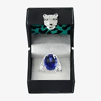 Effy Final Call Womens 7/8 CT. T.W. Lab Created Blue Sapphire 14K White Gold Oval Halo Cocktail Ring