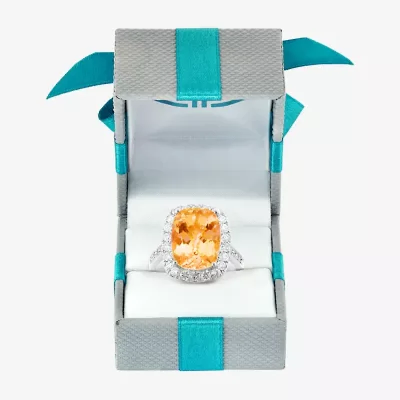 Effy Final Call Womens Genuine Yellow Citrine Sterling Silver Cushion Halo Side Stone Cocktail Ring