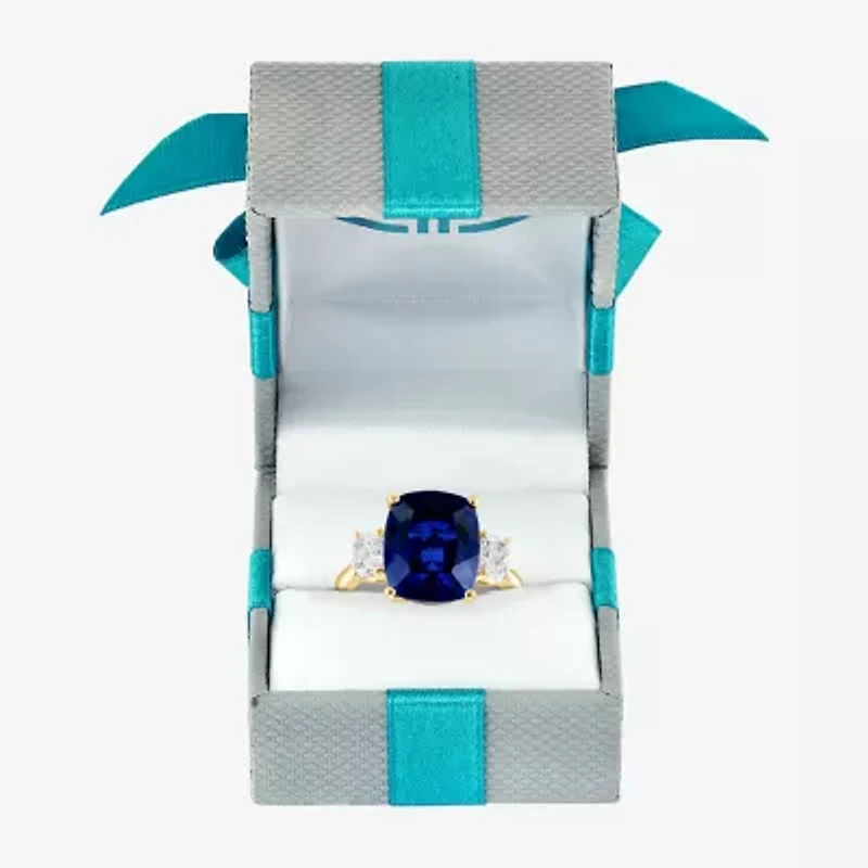 Effy Final Call Womens Lab Created Blue Sapphire & 1/5 CT. T.W. Grown Diamond 14K Gold Cushion Cocktail Ring