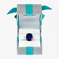 Effy Final Call Womens Lab Created Blue Sapphire & 1/5 CT. T.W. Grown Diamond 14K Gold Cushion Cocktail Ring