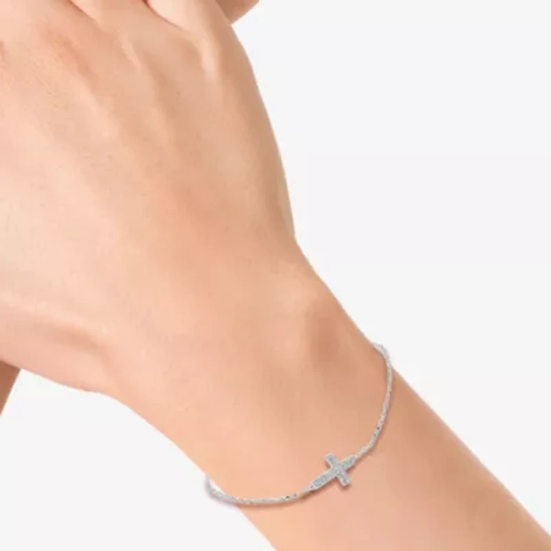 Effy Final Call Sideways Womens Sterling Silver 7 Inch Solid Cable Cross Chain Bracelet
