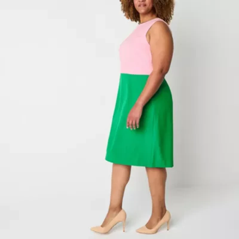 Evan Picone Womens Plus Sleeveless Sheath Dress