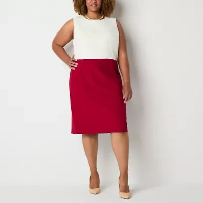 Evan Picone Womens Sleeveless Plus Sheath Dress