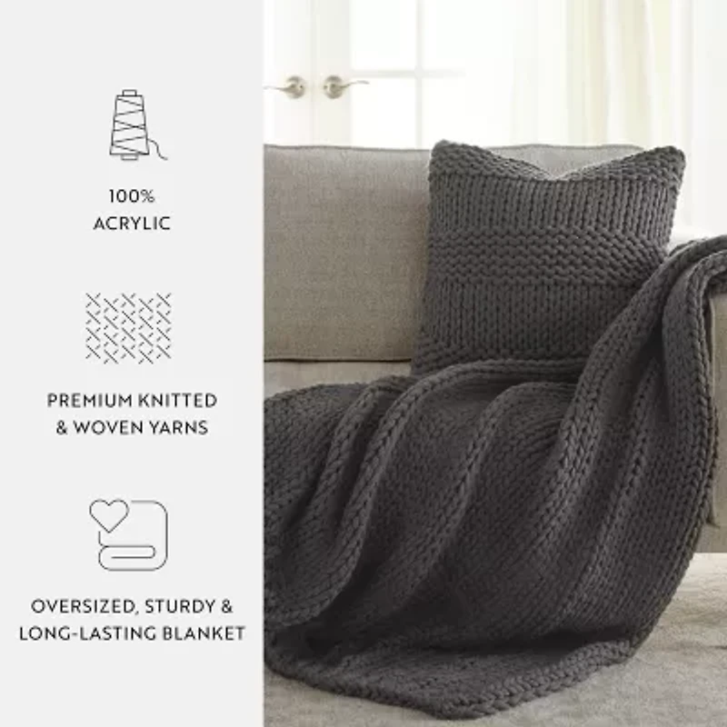 Casual Comfort Chunky Knit Blanket and Pillow Set
